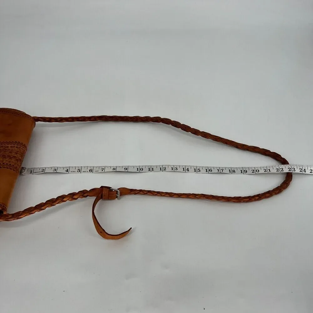 Vtg Four Winds‎ Leather Crossbody Brown Boho Hamsa Concho Morocco Braided Hippie